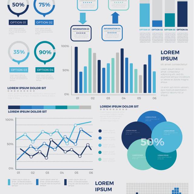 蓝色矢量信息图表模板 Infographic Elements