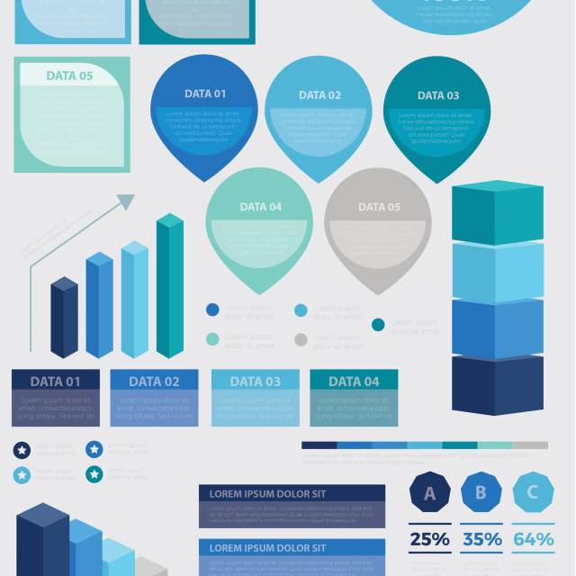 蓝色矢量信息图表模板 Infographic Elements