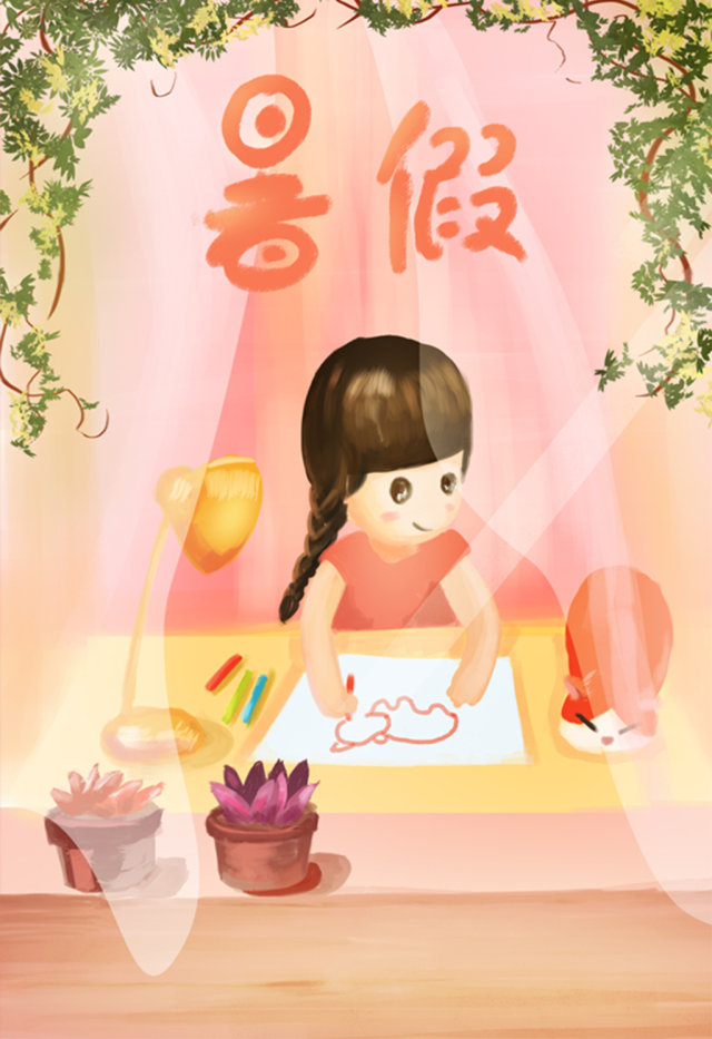 清新卡通暑假画画女孩插画 清新卡通暑假画画女孩插画