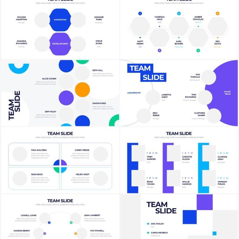 蓝色简洁公司团队介绍PPT素材Team Powerpoint Infographics