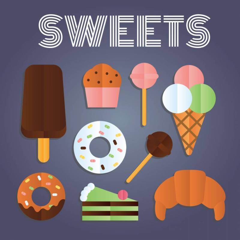 甜点和糖果平面矢量