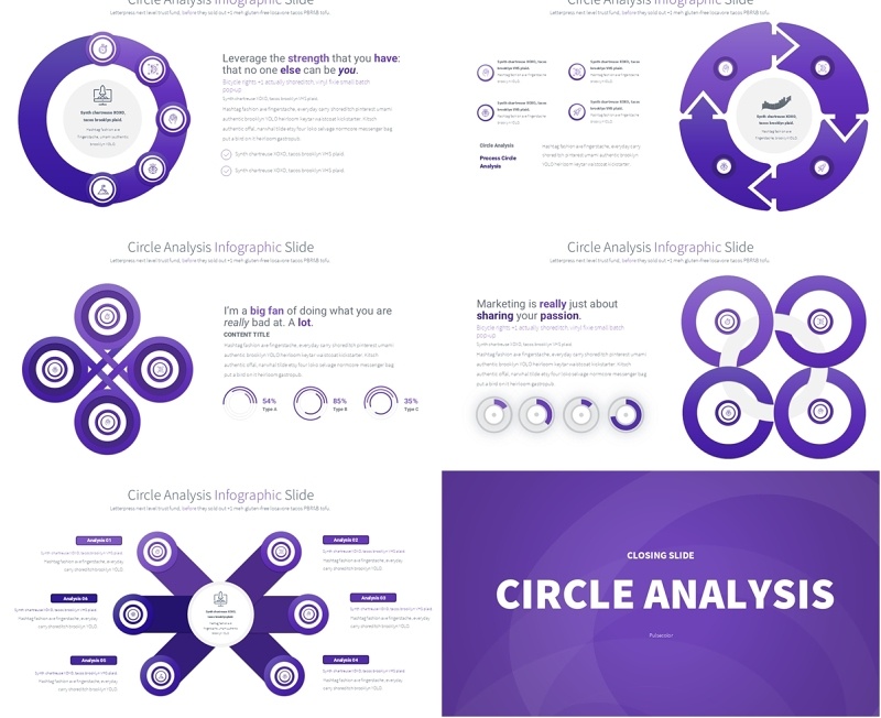 圆形信息图分析PPT模板Circle Analysis - Color 07 (Deep Purple)