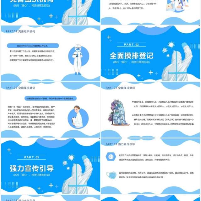 蓝色卡通社区防疫防控工作总结PPT模板 蓝色卡通社区防疫防控工作总结PPT模板