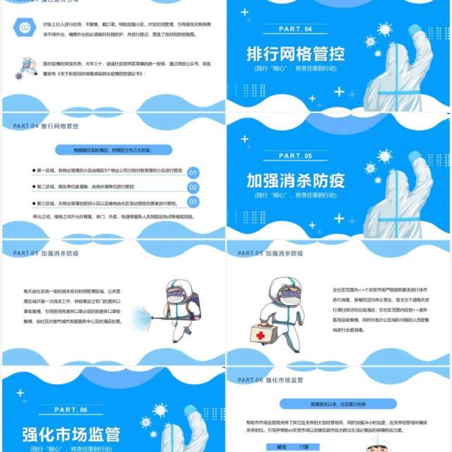 蓝色卡通社区防疫防控工作总结PPT模板 蓝色卡通社区防疫防控工作总结PPT模板
