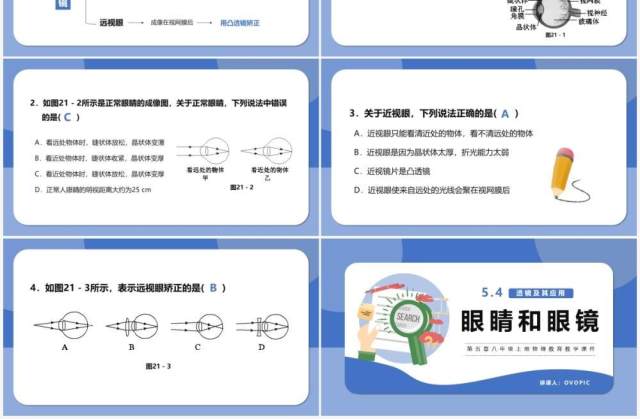 部编版5.4第五章眼睛和眼镜八年级物理课件PPT模版