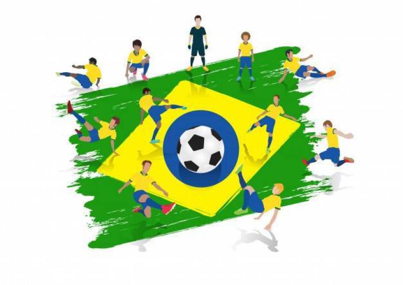 导航足球运动员队有巴西旗子背景