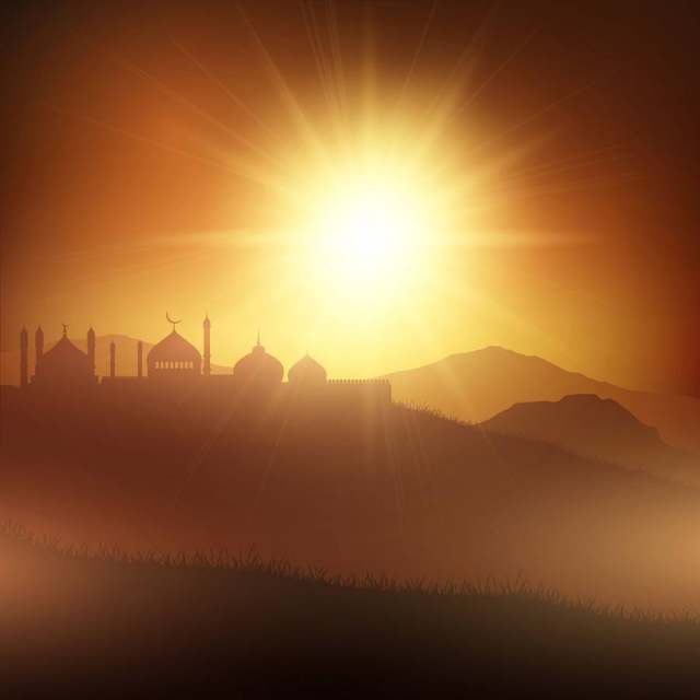 与清真寺的斋月背景在日落