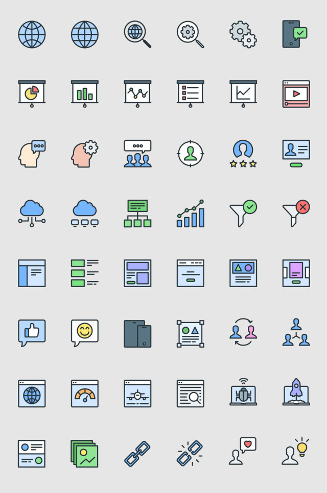 彩色线形办公互联网图标UI素材