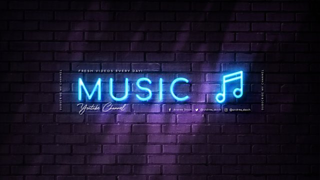 霓虹灯youtube频道艺术字体效果样式PSD素材 霓虹灯youtube频道艺术字体效果样式PSD素材