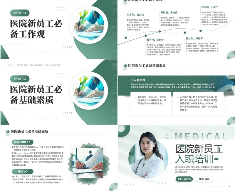 绿色简约风医院新员工入职培训PPT模板