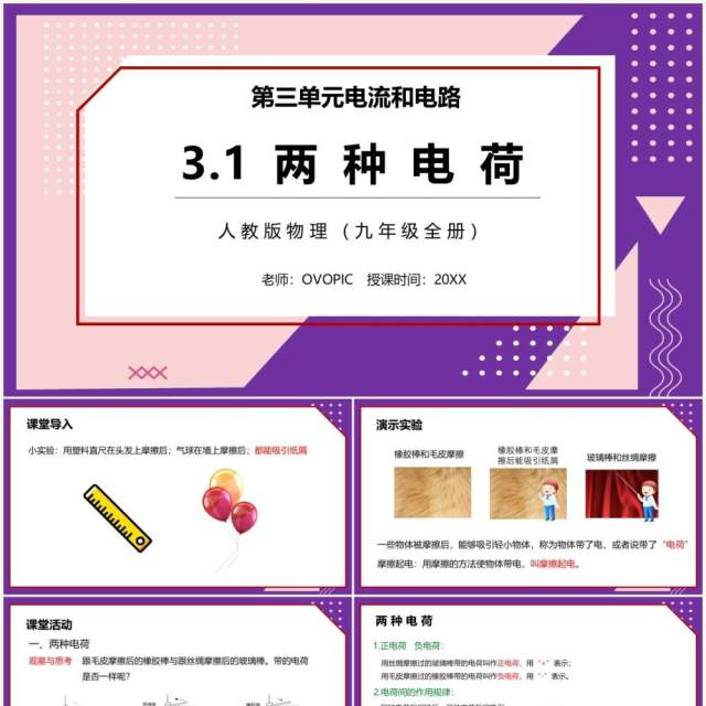 部编版九年级物理全册两种电荷课件PPT模板 部编版九年级物理全册两种电荷课件PPT模板