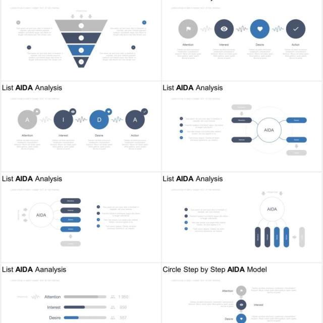 AIDA模型销售漏斗椎体可视化图表集PPT模板