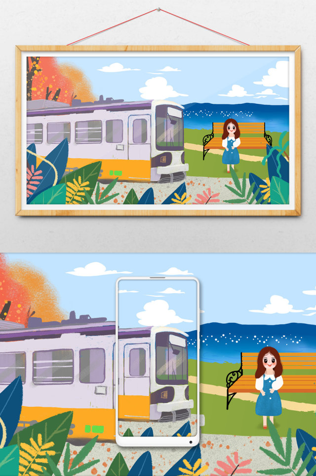 暖黄卡通秋季旅行节气插画 暖黄卡通秋季旅行节气插画