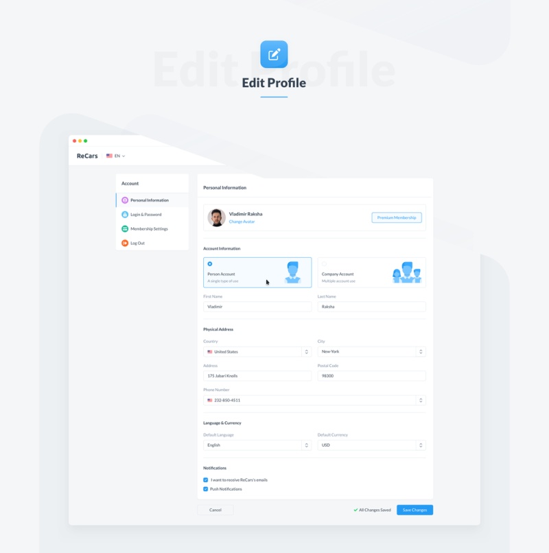 20多个完整页面，25个小部件，60多个图标和Web项目样式指南，ReCars网站UI工具包