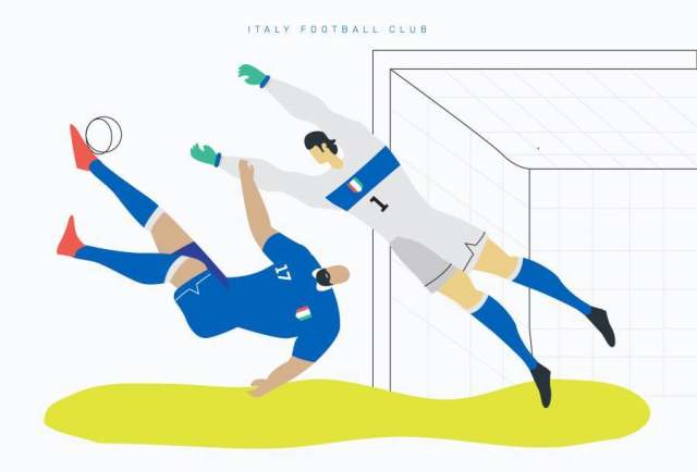 意大利世界杯足球人物平面矢量图