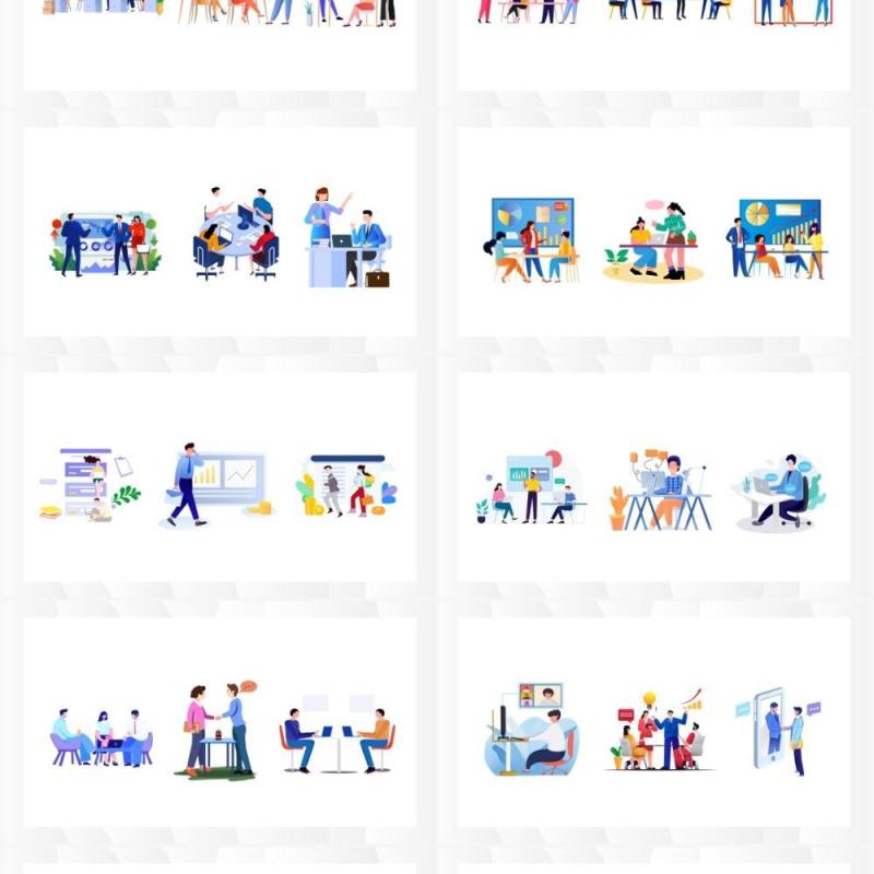 扁平办公人物元素PPT素材合集