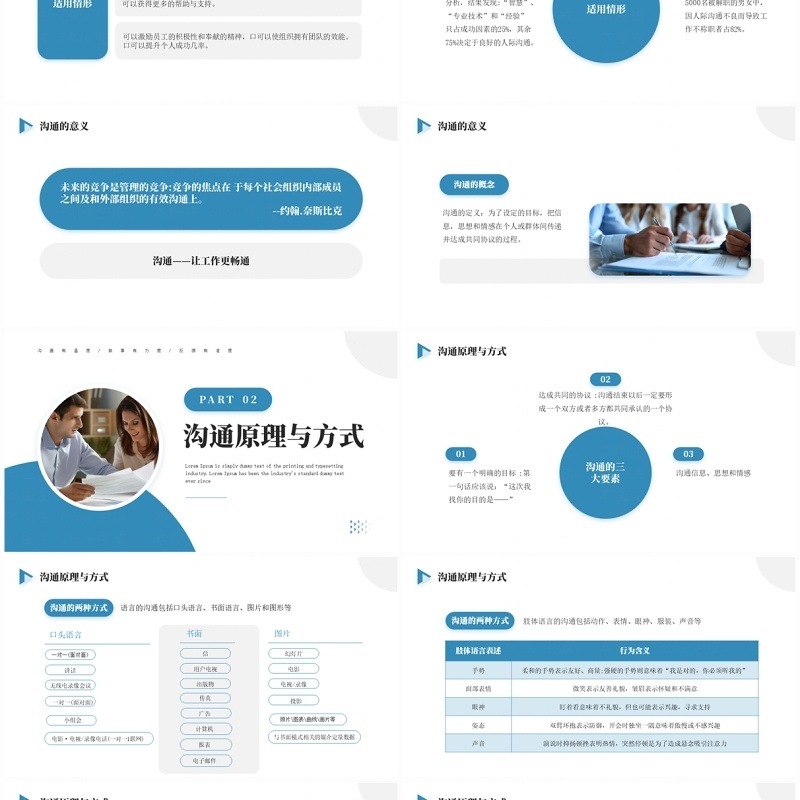 蓝色商务风沟通与反馈技巧培训PPT模板