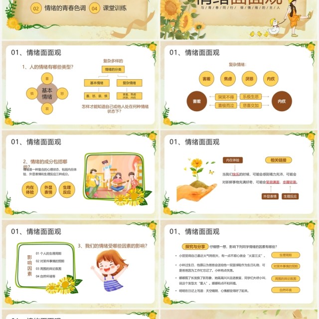 黄色插画风青春的情绪主题班会PPT模板 黄色插画风青春的情绪主题班会PPT模板