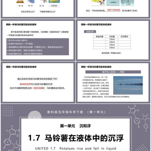 教科版五年级科学下册马铃薯在液体中的沉浮课件PPT模板 教科版五年级科学下册马铃薯在液体中的沉浮课件PPT模板