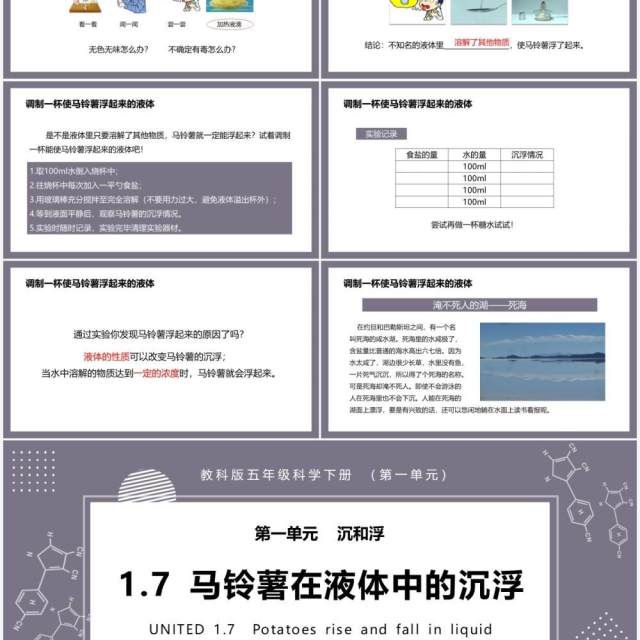 教科版五年级科学下册马铃薯在液体中的沉浮课件PPT模板