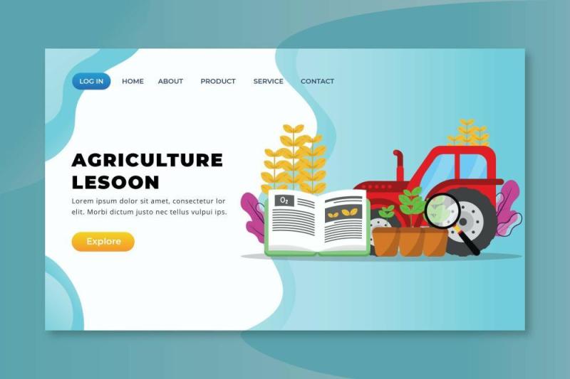 农业课登录页UI界面AI插画矢量设计模板agriculture lesson xd psd ai vector landing page