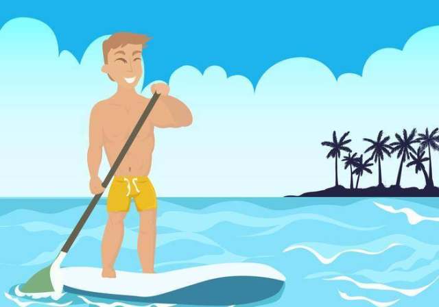 Paddleboard在海滩矢量的人