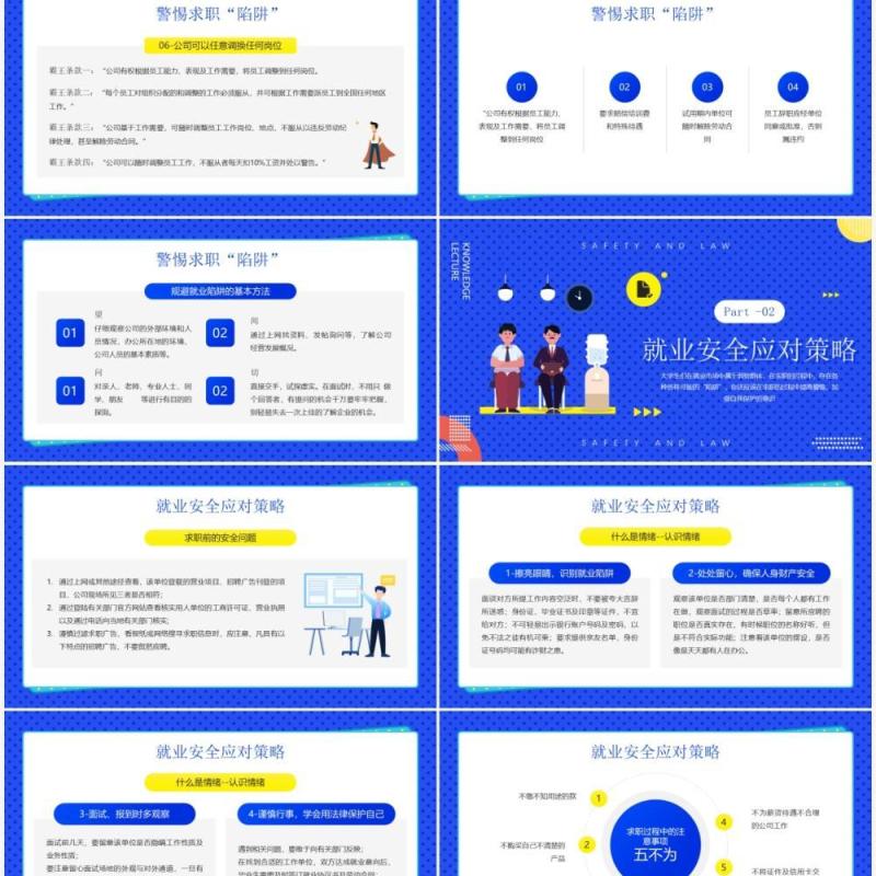 蓝色卡通风就业相关法律知识介绍PPT模板