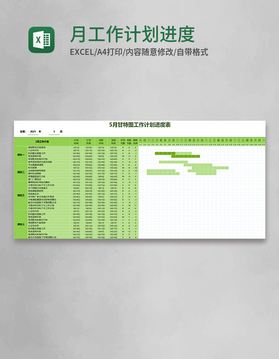 月甘特图工作计划进度表Excel模板 月甘特图工作计划进度表Excel模板