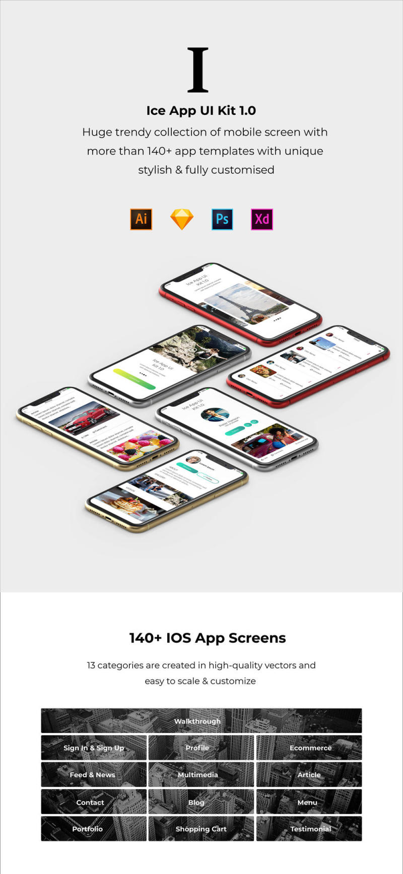 冰的iOS UI套件XD，插画，Photoshop和素描，冰应用UI工具包
