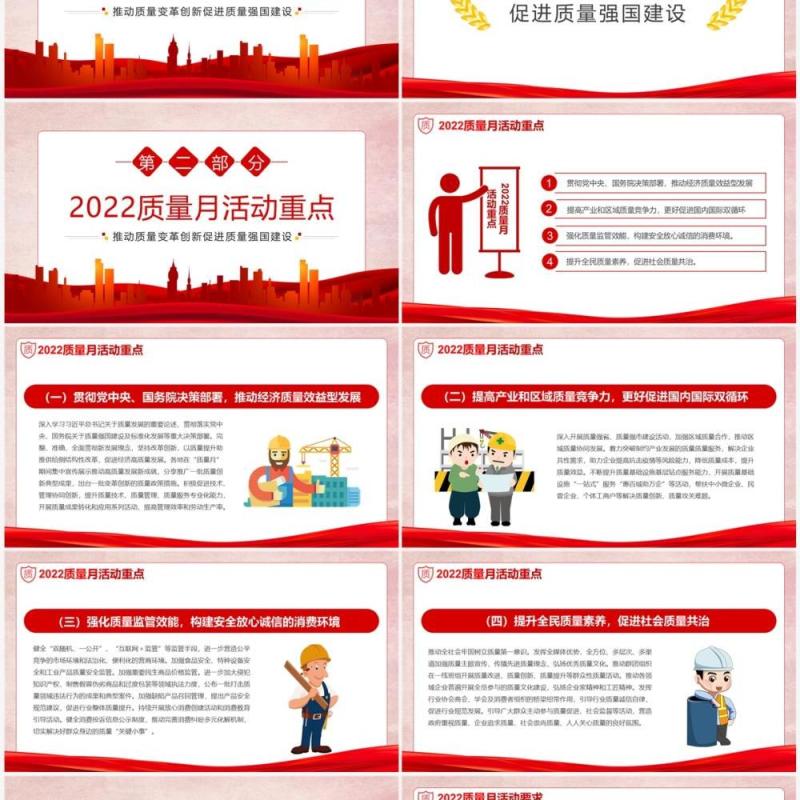 红色学习解读2022年全国质量月PPT模板