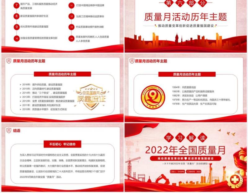 红色学习解读2022年全国质量月PPT模板