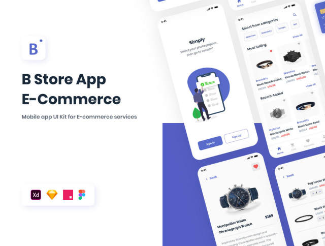24周的iOS移动设备的屏幕为Adobe XD,素描,的InVision和FIGMA,B商店App。|电子商务 24周的iOS移动设备的屏幕为Adobe XD,素描,的InVision和FIGMA,B商店App。|电子商务