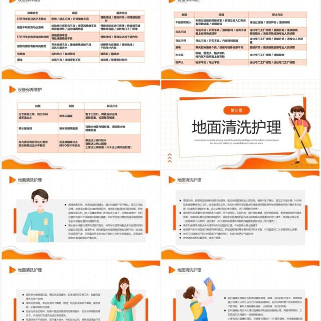 橙色简约卡通风保洁技能培训PPT模板 橙色简约卡通风保洁技能培训PPT模板