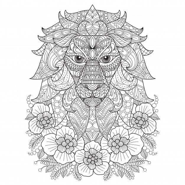 手绘插画的zentangle风格的狮子