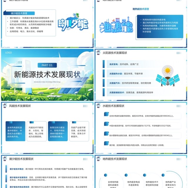 蓝色插画风新能源基础知识介绍PPT模板