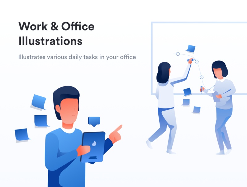移动和桌面，工作和办公室插图的工作和办公室插图包