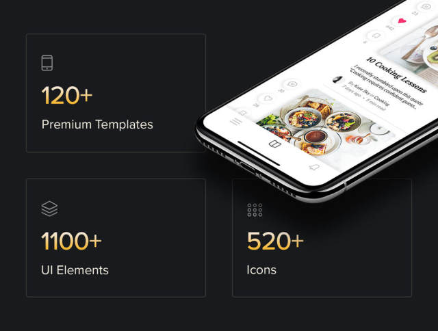120多个高级iOS模板和1100多个UI元素，令人敬畏的iOS UI工具包