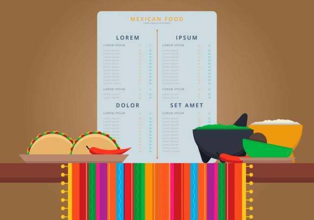 墨西哥传统食品菜单矢量