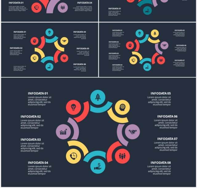 深色背景圆形信息图PPT素材元素Diagrams