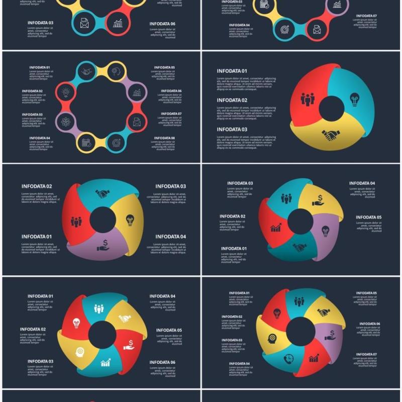 深色背景圆形信息图PPT素材元素Diagrams