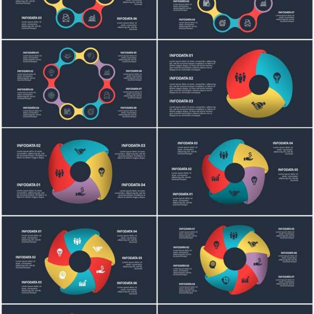 深色背景圆形信息图PPT素材元素Diagrams