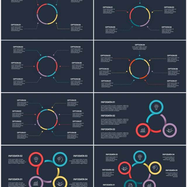 深色背景圆形信息图PPT素材元素Diagrams