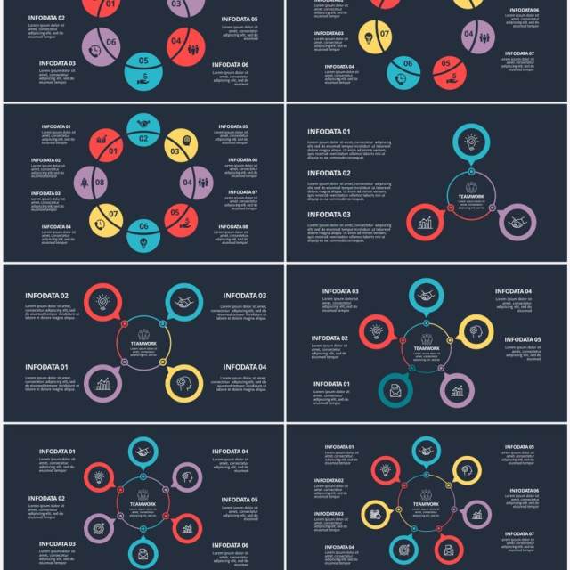 深色背景圆形信息图PPT素材元素Diagrams