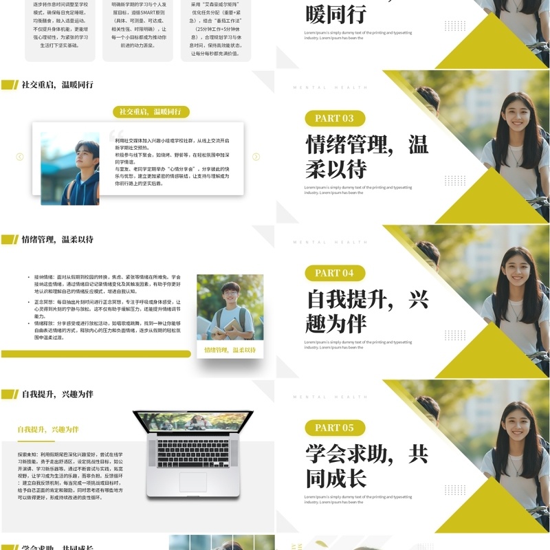 黄色简约风大学生心理健康第一课PPT模板