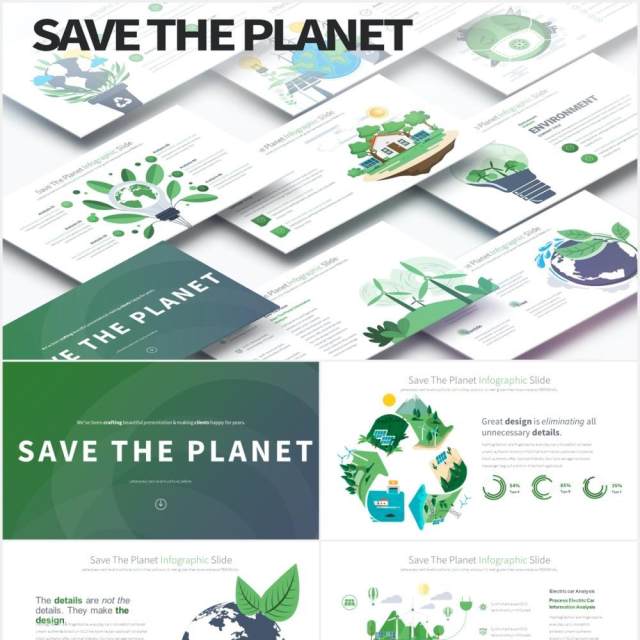 11套色系拯救地球绿化环保PPT创意插画素材Save The Planet - PowerPoint Infographics