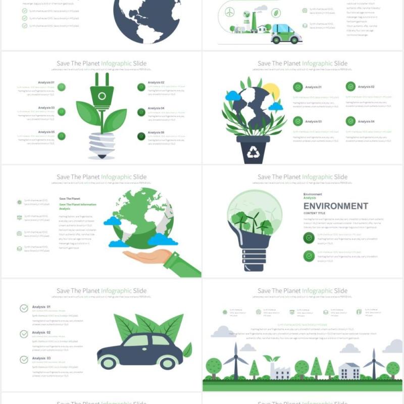 11套色系拯救地球绿化环保PPT创意插画素材Save The Planet - PowerPoint Infographics