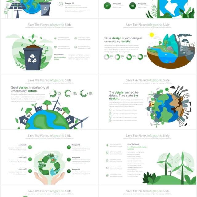 11套色系拯救地球绿化环保PPT创意插画素材Save The Planet - PowerPoint Infographics