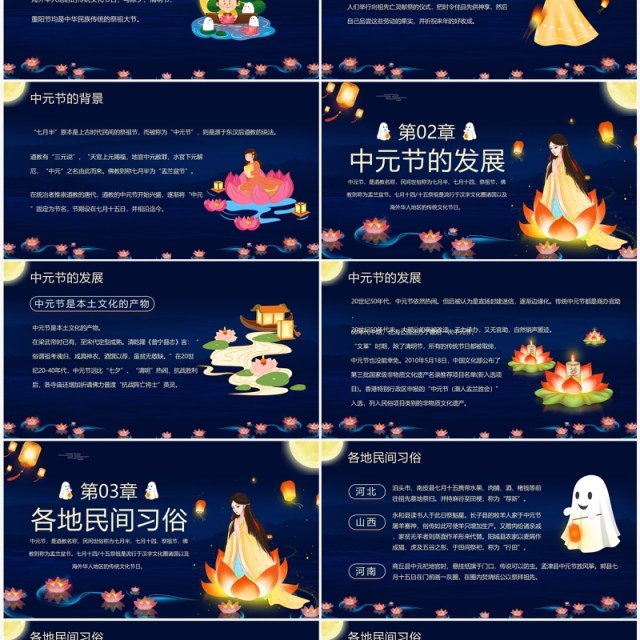 蓝色中国风中元节祭祀活动PPT模板 蓝色中国风中元节祭祀活动PPT模板
