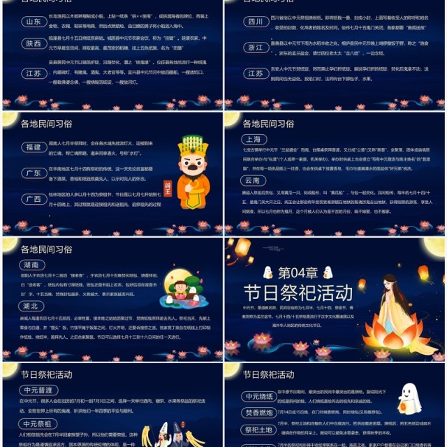 蓝色中国风中元节祭祀活动PPT模板 蓝色中国风中元节祭祀活动PPT模板