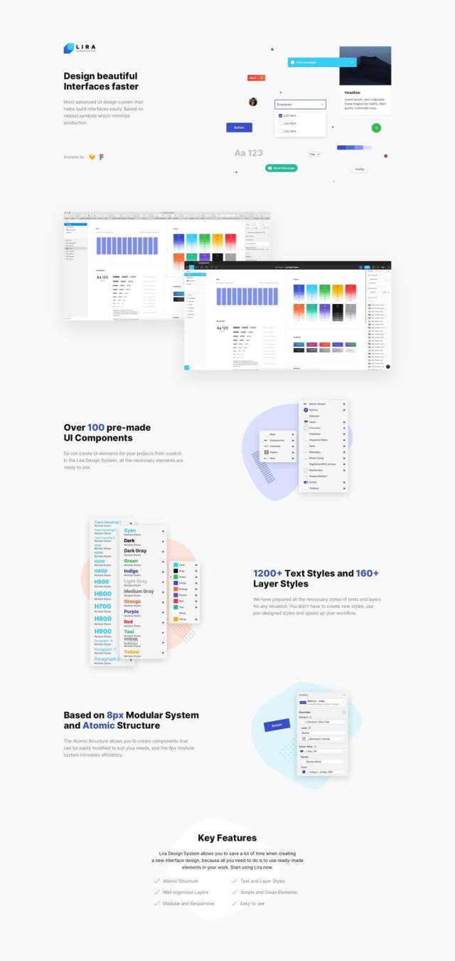 用于Sketch和Figma的清洁现代UI设计系统，Lira Design System